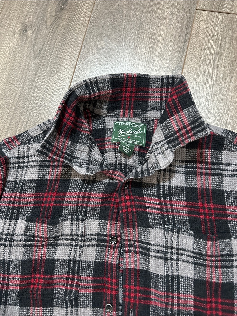Woolrich Black, Gray and Red Plaid Button-Down Shirt